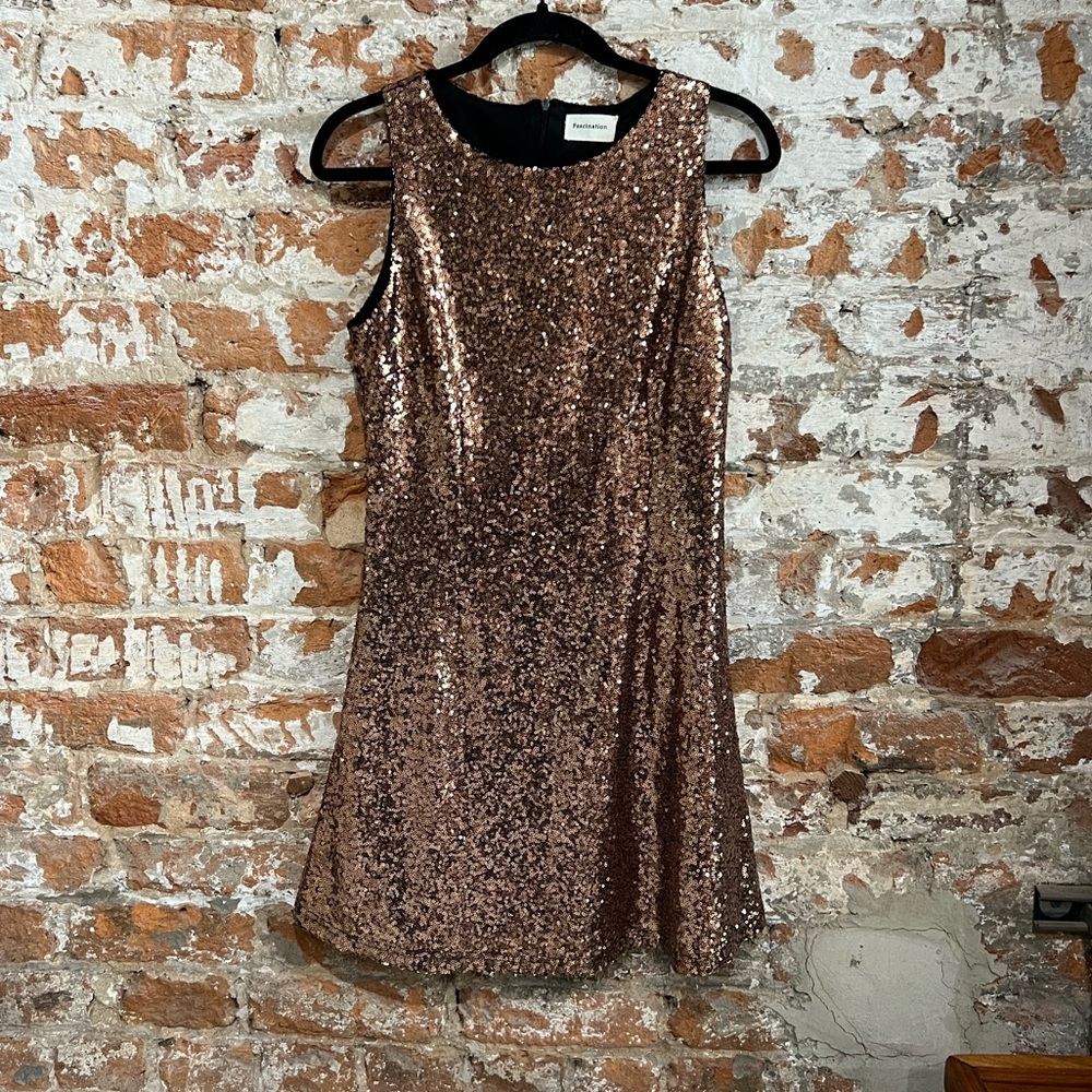 FASCINATION Copper Brown Sequin Fit and Flare Dress